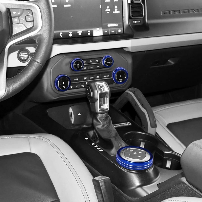 BORUIEN for Ford Bronco Accessories 2021-2025 Air Conditioner Headlight Switch Knob 4WD Wheel Drive Trailer Gear Switch Knob Cover Accessories Aluminum 6pcs Blue - Image 5